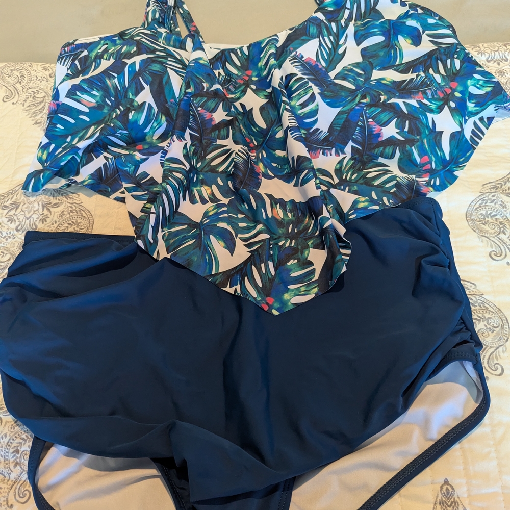 Tropical Blue and Green Bikini with Ruffle Details